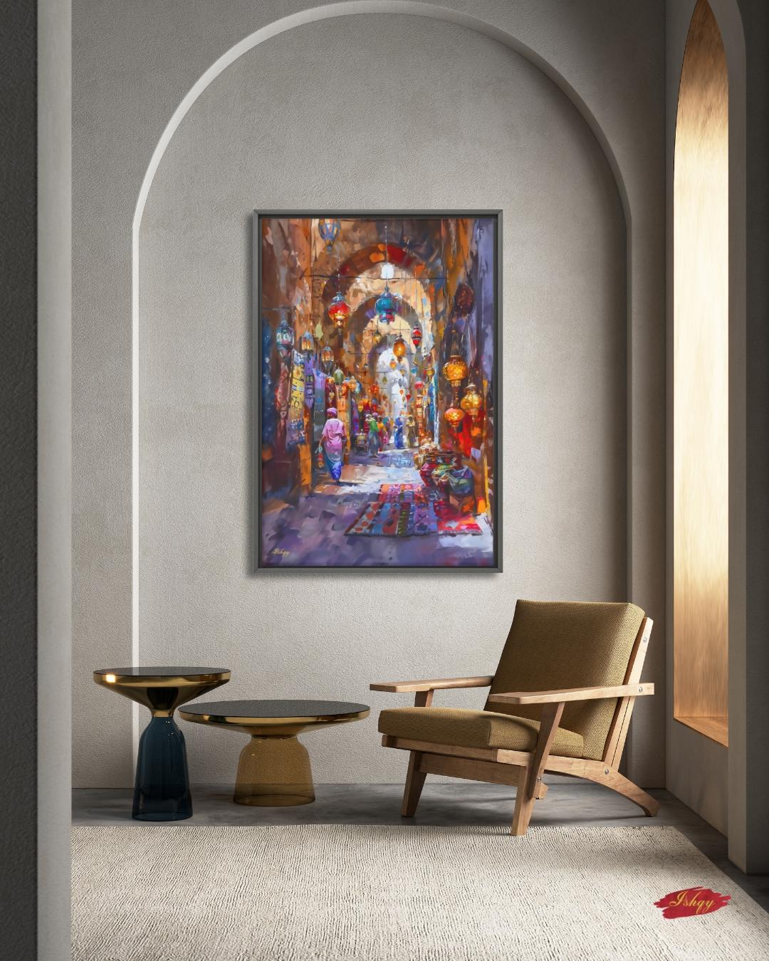 Grand Bazaar Istanbul Wall Art, Turkish Market Painting, Middle Eastern Street Scene Canvas, Travel Decor, Home Decor, Cultural Bazaar Art