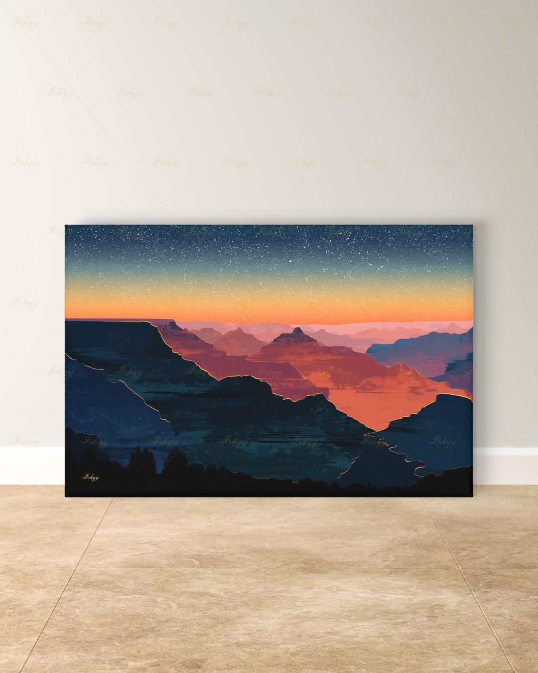 Grand Canyon Sunset Canvas Wall Art, Modern Minimalist Framed Canvas Print, Arizona Southwest Desert Landscape Painting, Living Room Decor