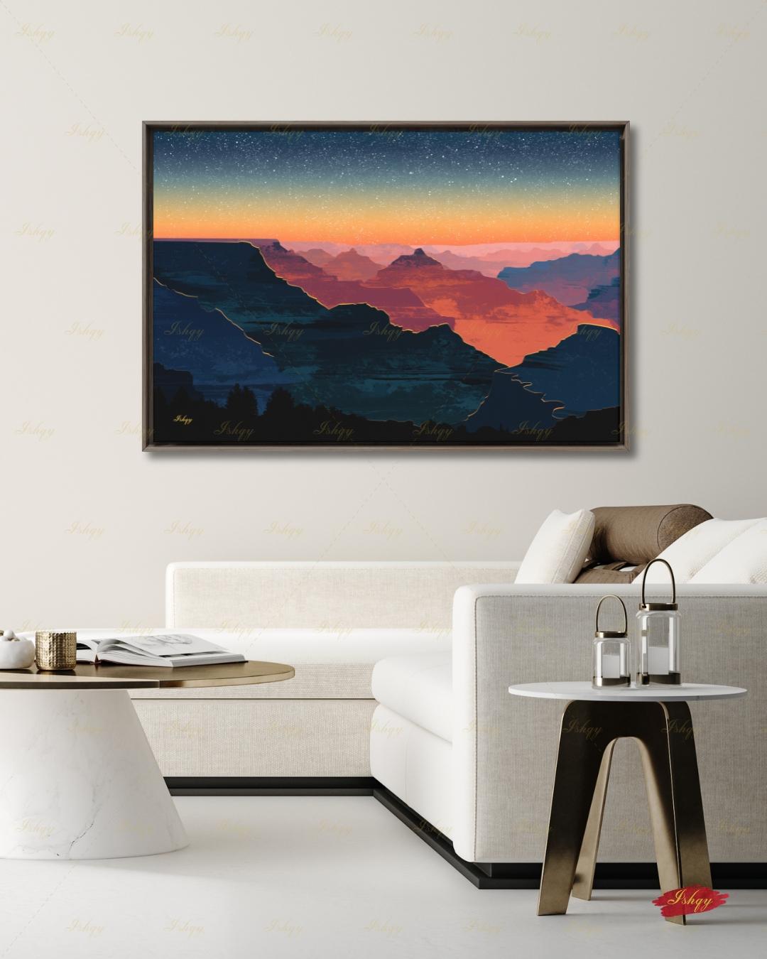 Grand Canyon Sunset Canvas Wall Art, Modern Minimalist Framed Canvas Print, Arizona Southwest Desert Landscape Painting, Living Room Decor