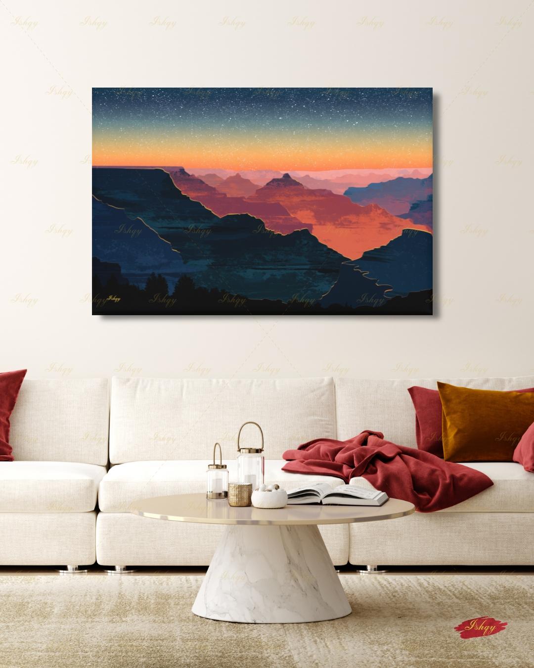 Grand Canyon Sunset Canvas Wall Art, Modern Minimalist Framed Canvas Print, Arizona Southwest Desert Landscape Painting, Living Room Decor