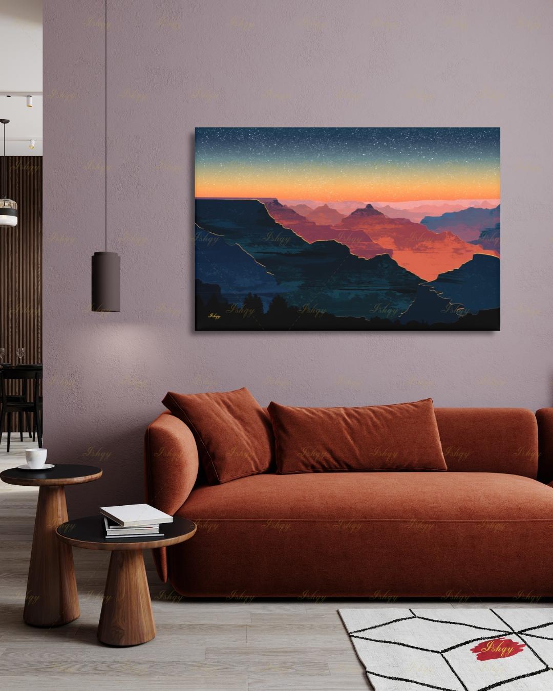 Grand Canyon Sunset Canvas Wall Art, Modern Minimalist Framed Canvas Print, Arizona Southwest Desert Landscape Painting, Living Room Decor