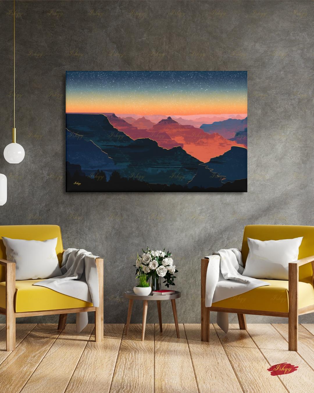 Grand Canyon Sunset Canvas Wall Art, Modern Minimalist Framed Canvas Print, Arizona Southwest Desert Landscape Painting, Living Room Decor
