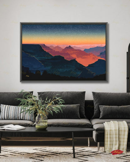 Grand Canyon Sunset Canvas Wall Art, Modern Minimalist Framed Canvas Print, Arizona Southwest Desert Landscape Painting, Living Room Decor