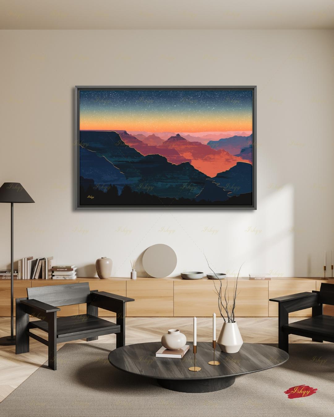 Grand Canyon Sunset Canvas Wall Art, Modern Minimalist Framed Canvas Print, Arizona Southwest Desert Landscape Painting, Living Room Decor