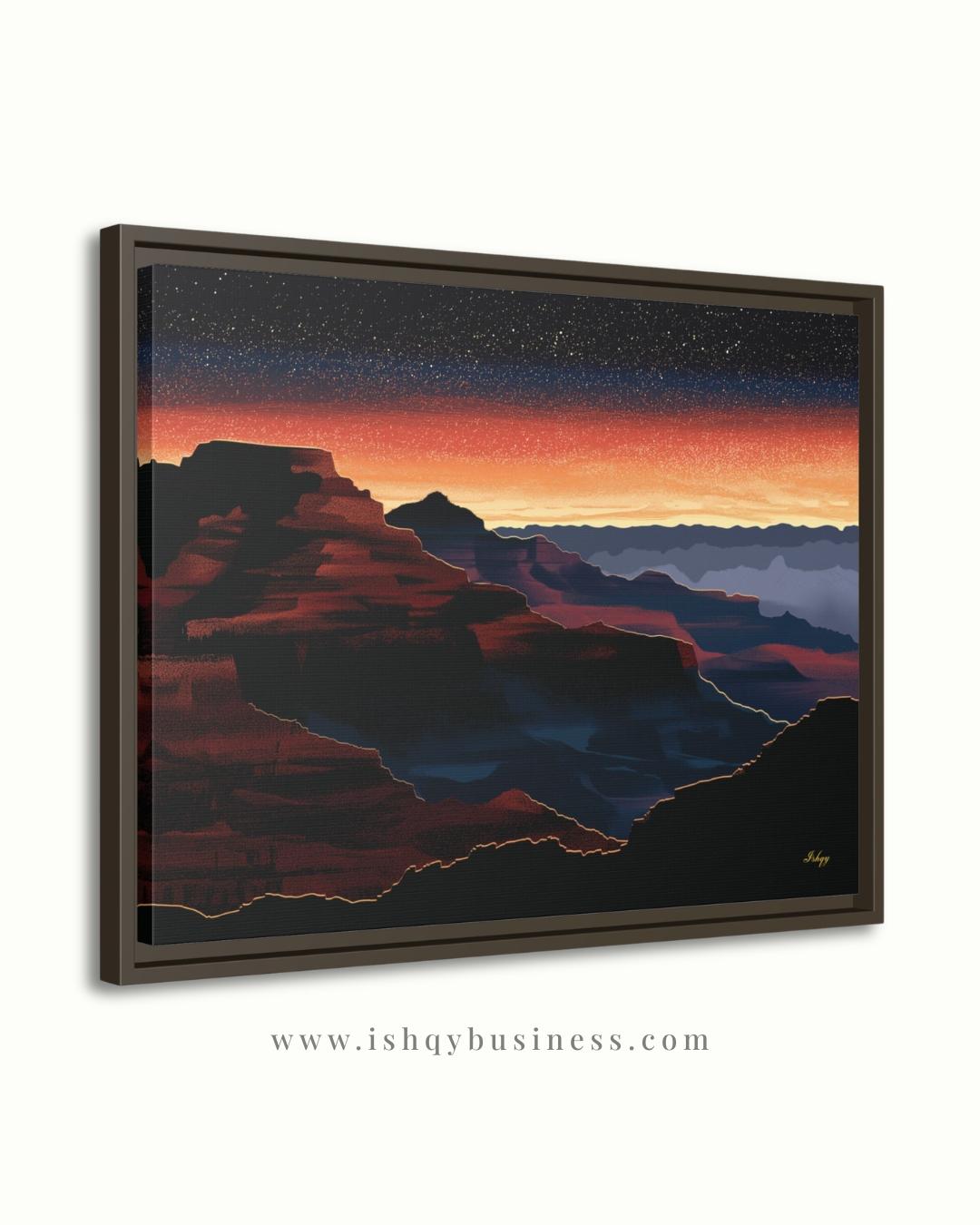 Grand Canyon Overlook Canvas Wall Art, Sunset Starry Sky Framed Canvas Print, Modern Arizona Southwest Canyon Landscape Painting, Living Room Decor