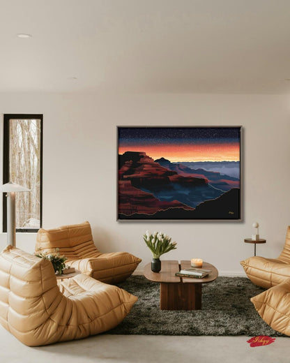 Grand Canyon Overlook Canvas Wall Art, Sunset Starry Sky Framed Canvas Print, Modern Arizona Southwest Canyon Landscape Painting, Living Room Decor