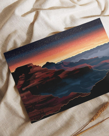 Grand Canyon Overlook Canvas Wall Art, Sunset Starry Sky Framed Canvas Print, Modern Arizona Southwest Canyon Landscape Painting, Living Room Decor