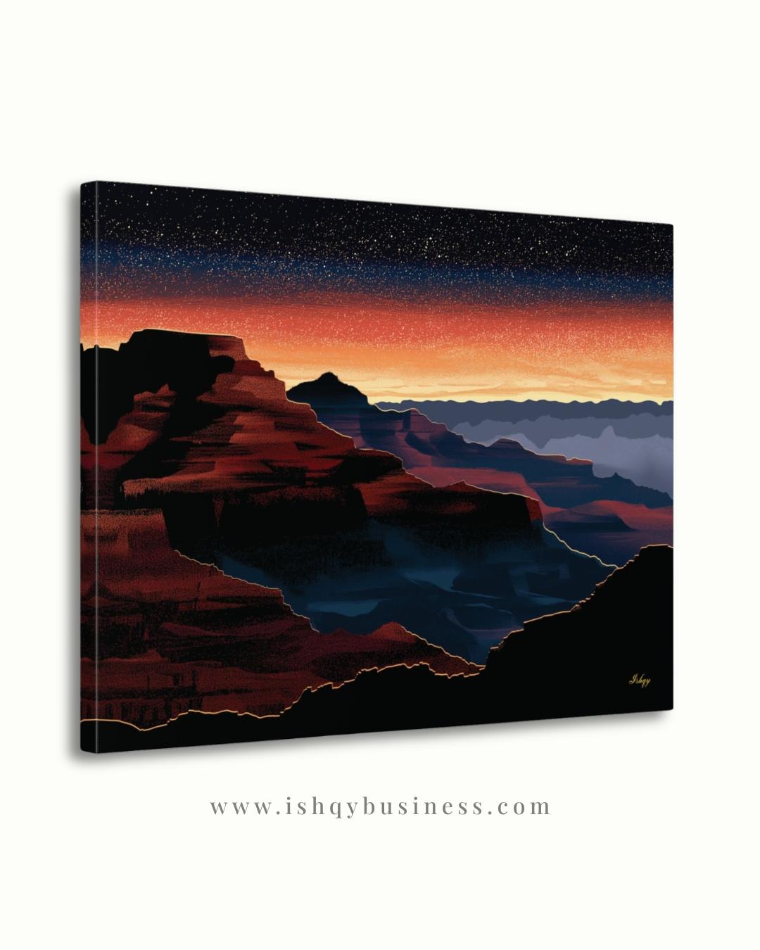 Grand Canyon Overlook Canvas Wall Art, Sunset Starry Sky Framed Canvas Print, Modern Arizona Southwest Canyon Landscape Painting, Living Room Decor