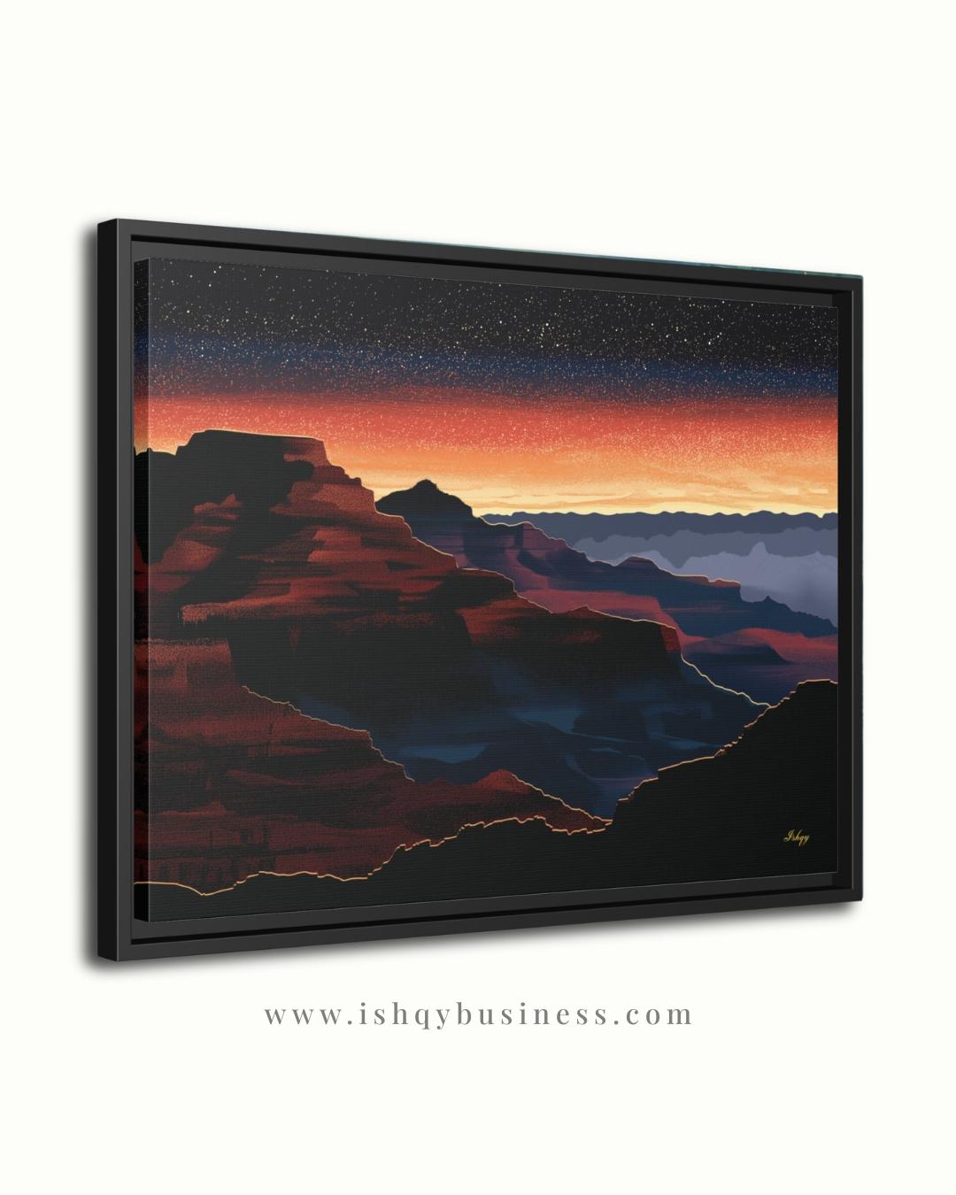 Grand Canyon Overlook Canvas Wall Art, Sunset Starry Sky Framed Canvas Print, Modern Arizona Southwest Canyon Landscape Painting, Living Room Decor