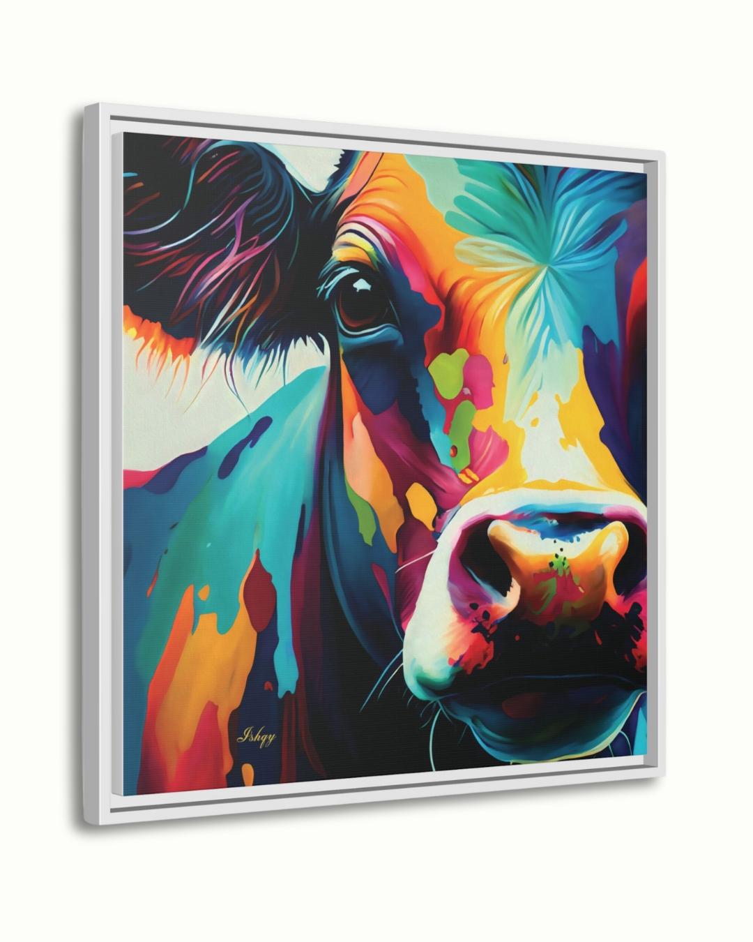 Colorful Cow Wall Art, Vibrant Farmhouse Animal Painting, Modern Cow Canvas Print, Bold Rustic Home Decor, Bright Farm Art for Kitchen