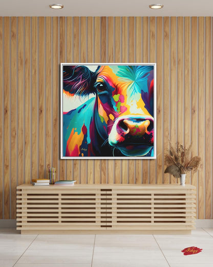 Colorful Cow Wall Art, Vibrant Farmhouse Animal Painting, Modern Cow Canvas Print, Bold Rustic Home Decor, Bright Farm Art for Kitchen