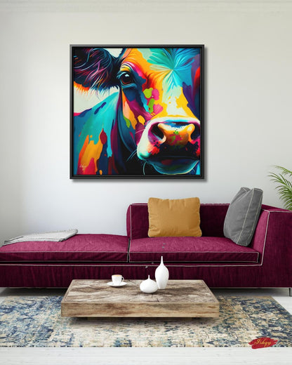 Colorful Cow Wall Art, Vibrant Farmhouse Animal Painting, Modern Cow Canvas Print, Bold Rustic Home Decor, Bright Farm Art for Kitchen