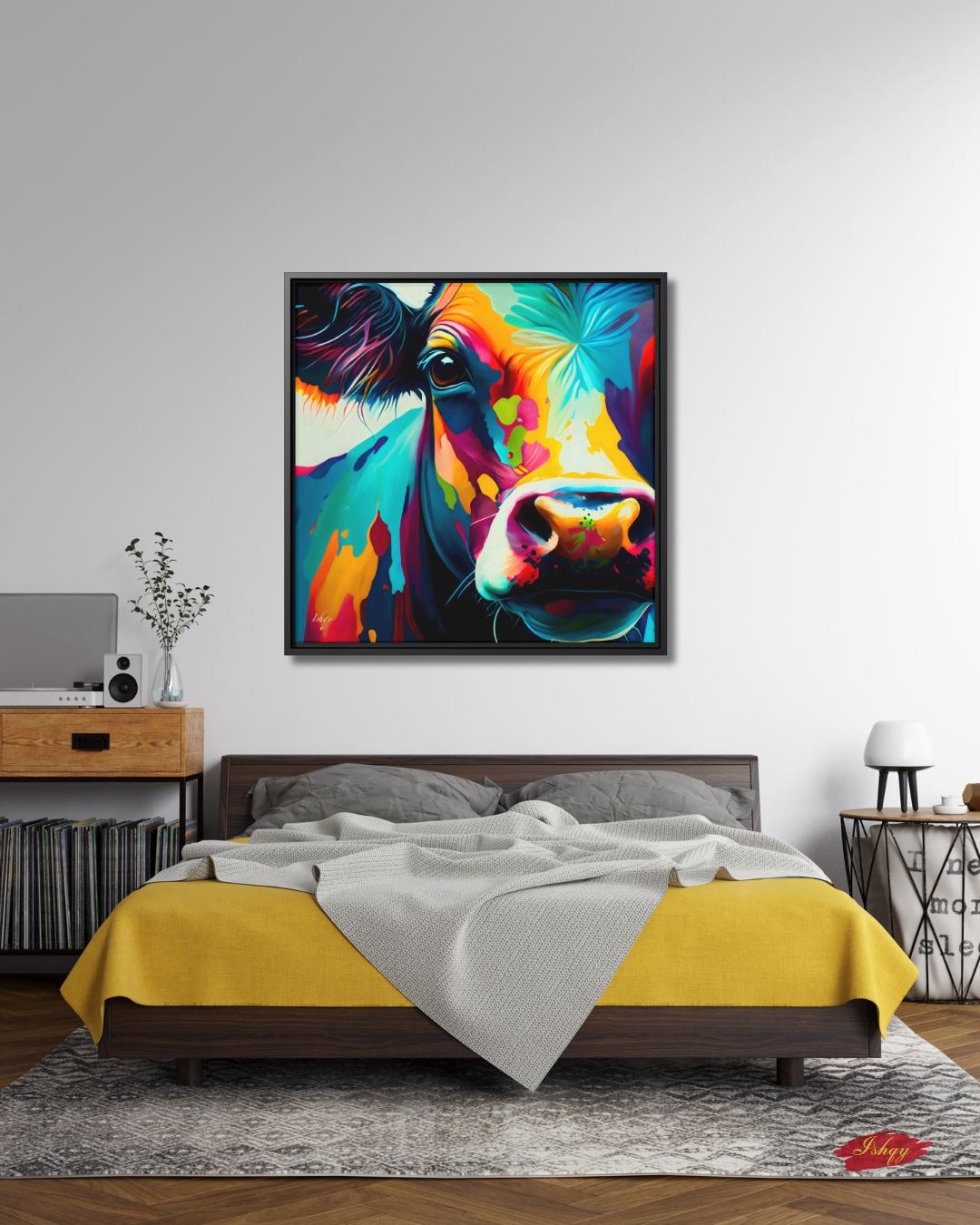 Colorful Cow Wall Art, Vibrant Farmhouse Animal Painting, Modern Cow Canvas Print, Bold Rustic Home Decor, Bright Farm Art for Kitchen