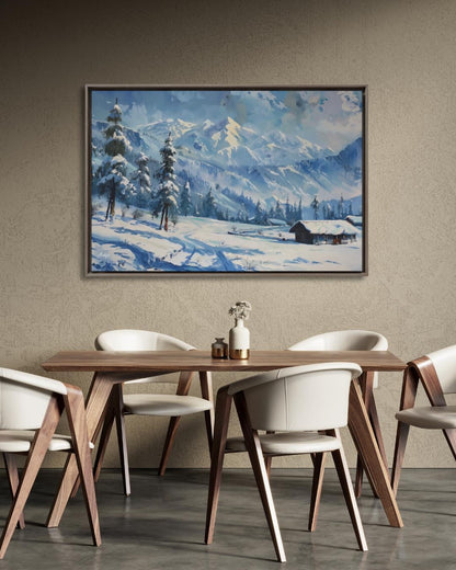 Gulmarg Kashmir Winter Landscape Canvas, Snowy Mountain Painting, Alpine Wall Art, Himalayan Decor, Nature Home Art
