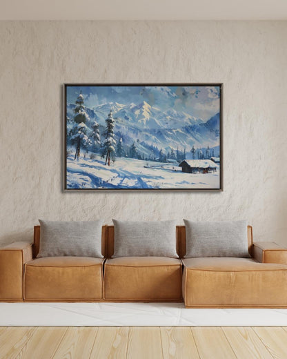 Gulmarg Kashmir Winter Landscape Canvas, Snowy Mountain Painting, Alpine Wall Art, Himalayan Decor, Nature Home Art