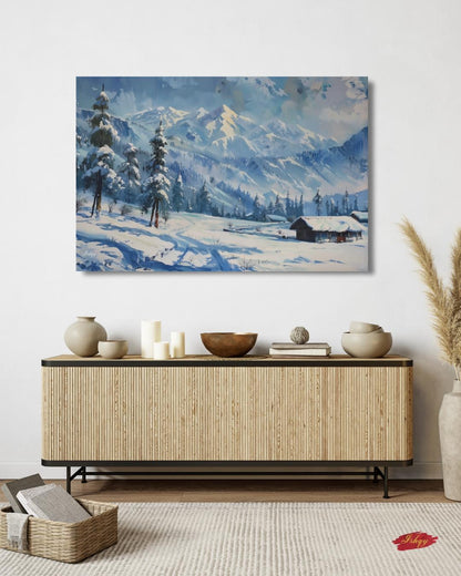 Gulmarg Kashmir Winter Landscape Canvas, Snowy Mountain Painting, Alpine Wall Art, Himalayan Decor, Nature Home Art
