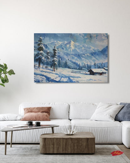 Gulmarg Kashmir Winter Landscape Canvas, Snowy Mountain Painting, Alpine Wall Art, Himalayan Decor, Nature Home Art