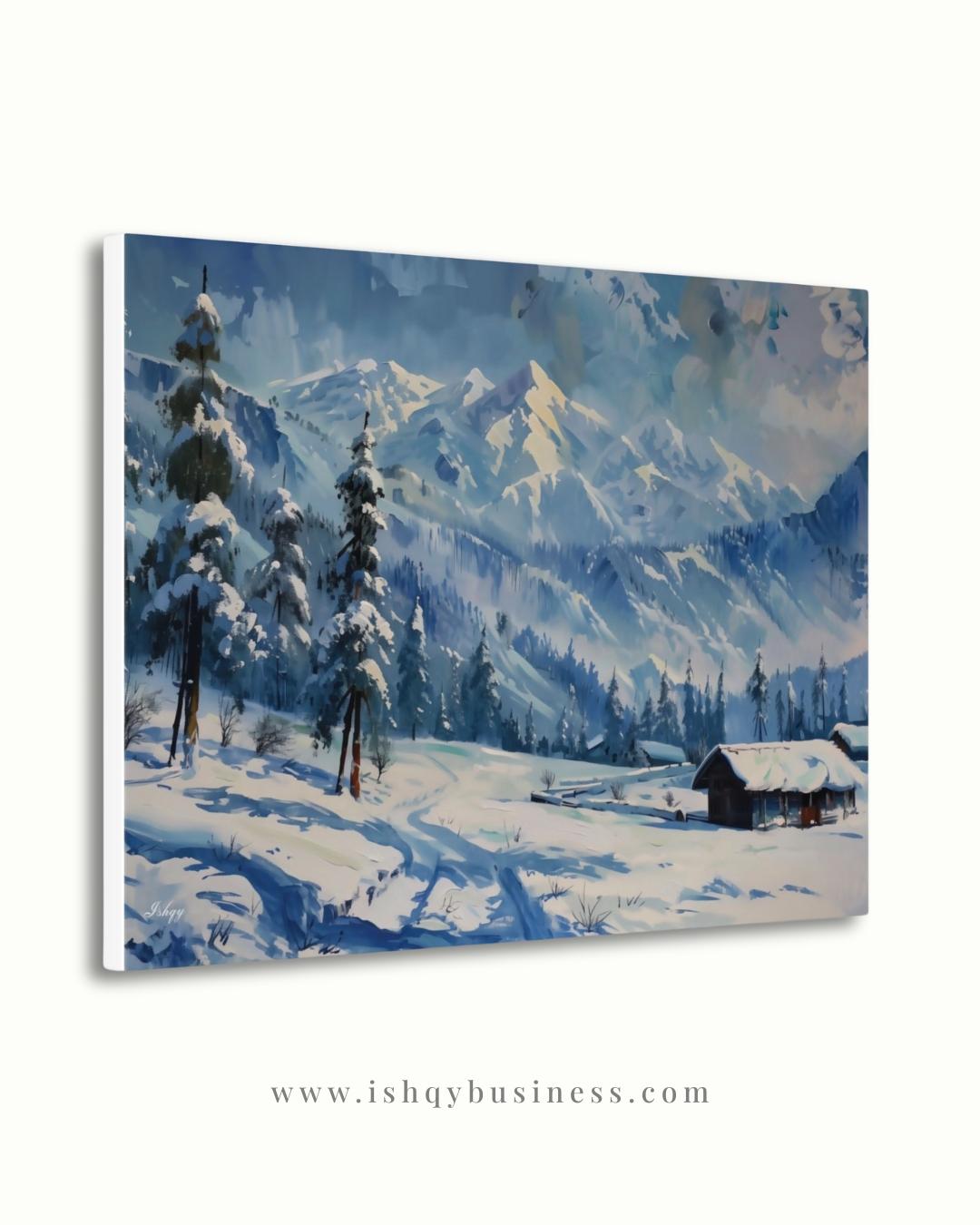 Gulmarg Kashmir Winter Landscape Canvas, Snowy Mountain Painting, Alpine Wall Art, Himalayan Decor, Nature Home Art