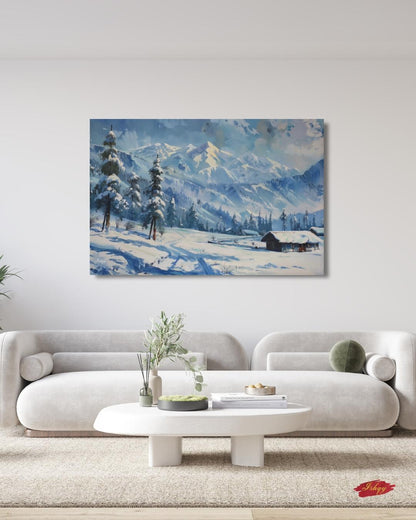 Gulmarg Kashmir Winter Landscape Canvas, Snowy Mountain Painting, Alpine Wall Art, Himalayan Decor, Nature Home Art