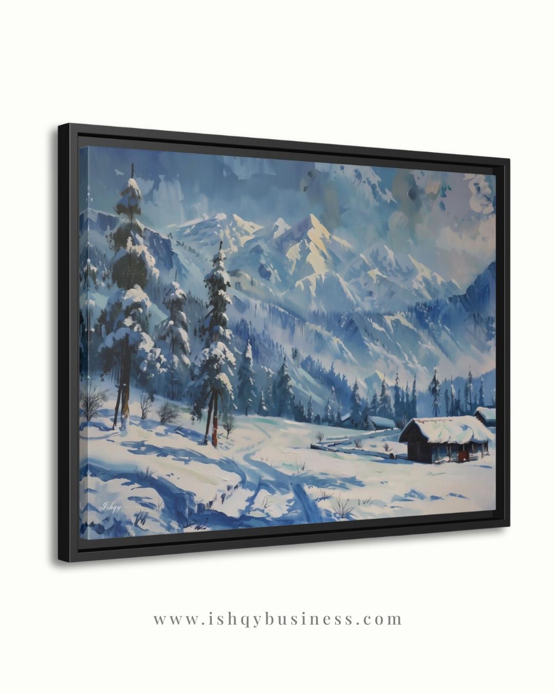 Gulmarg Kashmir Winter Landscape Canvas, Snowy Mountain Painting, Alpine Wall Art, Himalayan Decor, Nature Home Art
