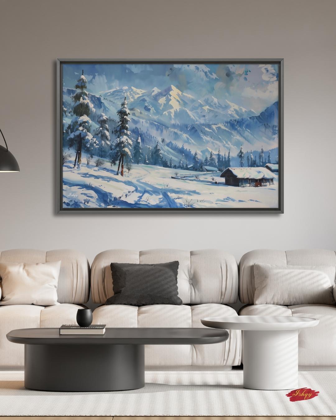 Gulmarg Kashmir Winter Landscape Canvas, Snowy Mountain Painting, Alpine Wall Art, Himalayan Decor, Nature Home Art
