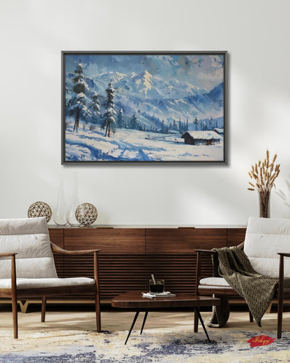Gulmarg Kashmir Winter Landscape Canvas, Snowy Mountain Painting, Alpine Wall Art, Himalayan Decor, Nature Home Art