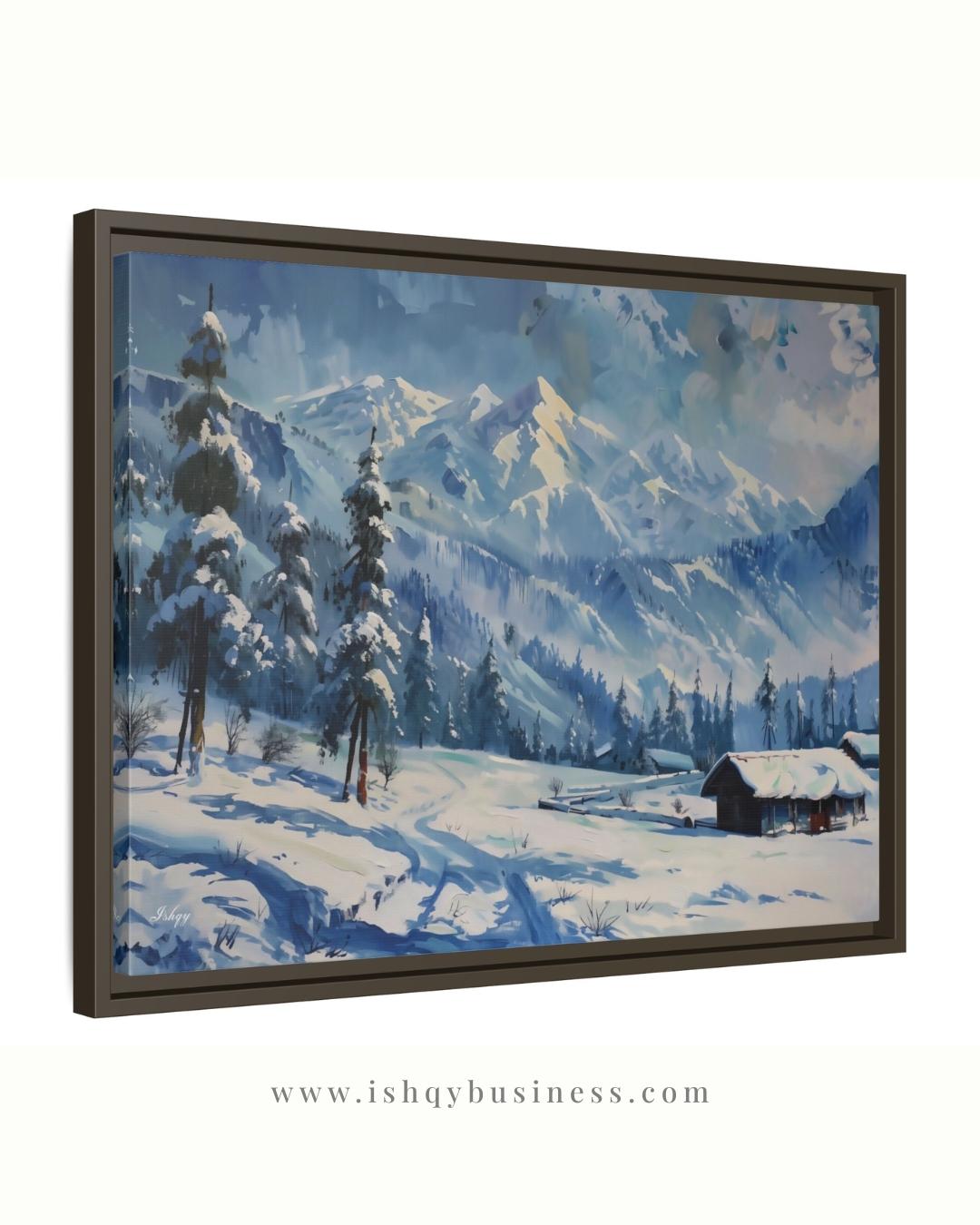 Gulmarg Kashmir Winter Landscape Canvas, Snowy Mountain Painting, Alpine Wall Art, Himalayan Decor, Nature Home Art