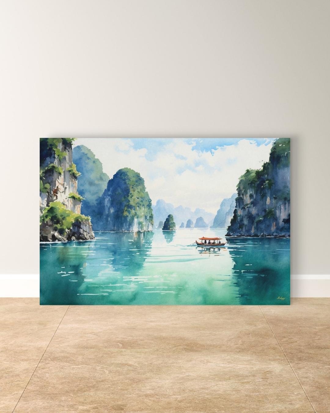 Ha Long Bay Wall Art Vietnam Landscape Canvas Painting Travel Wall Decor Coastal Art Living Room Bedroom Nature Home Decor