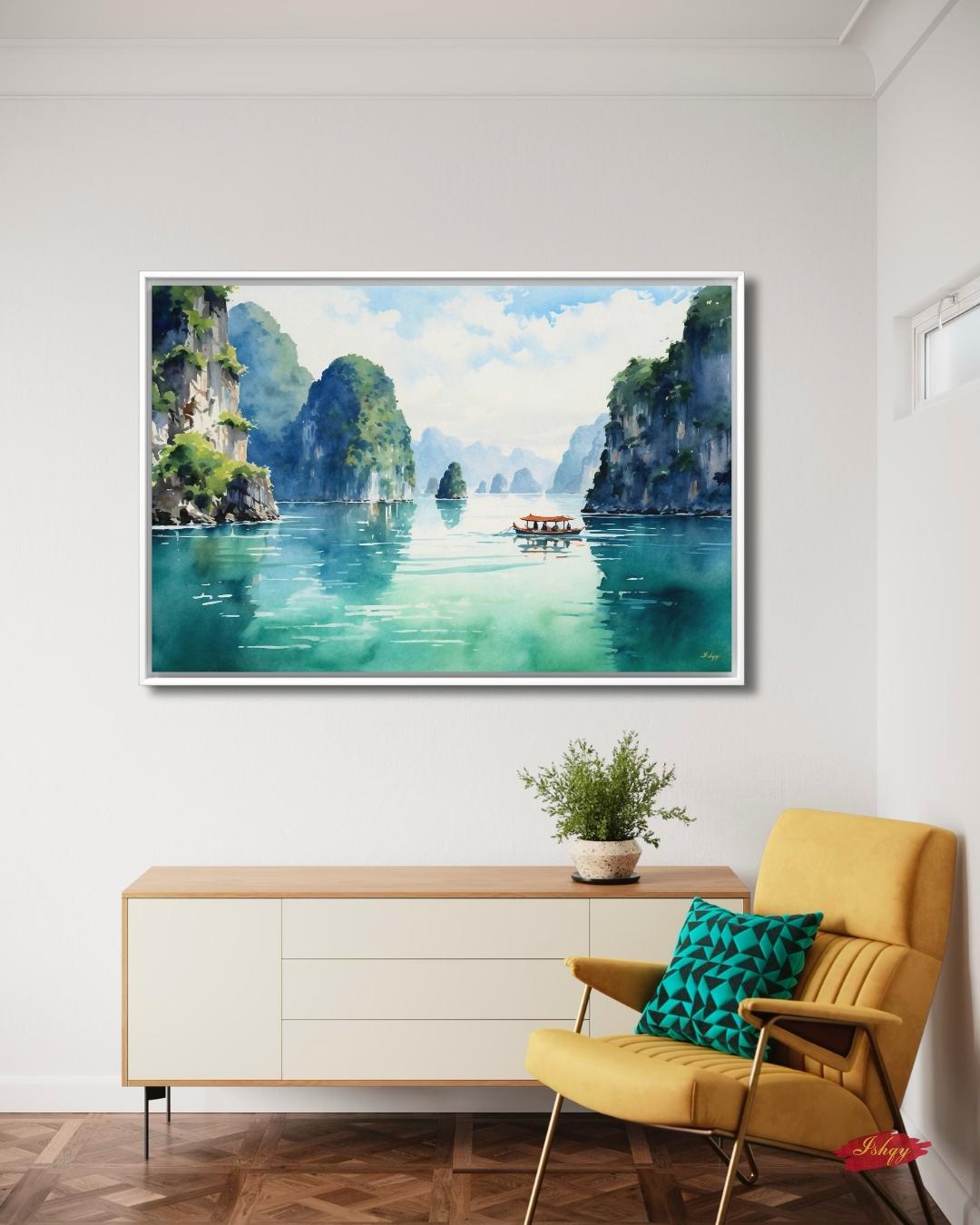 Ha Long Bay Wall Art Vietnam Landscape Canvas Painting Travel Wall Decor Coastal Art Living Room Bedroom Nature Home Decor