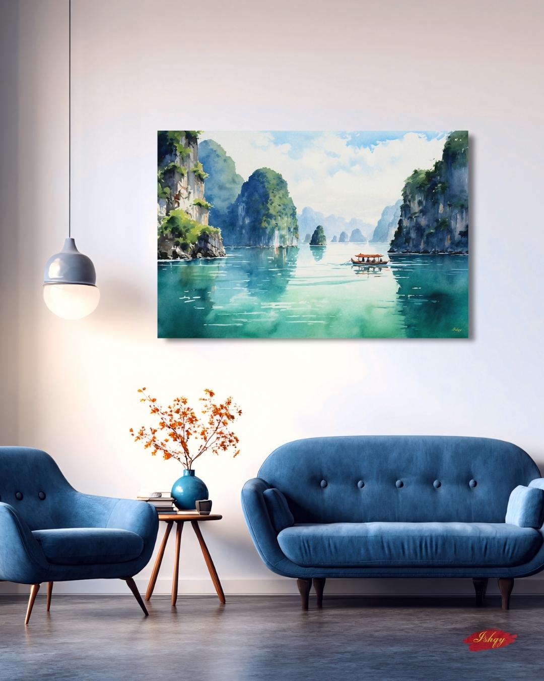 Ha Long Bay Wall Art Vietnam Landscape Canvas Painting Travel Wall Decor Coastal Art Living Room Bedroom Nature Home Decor