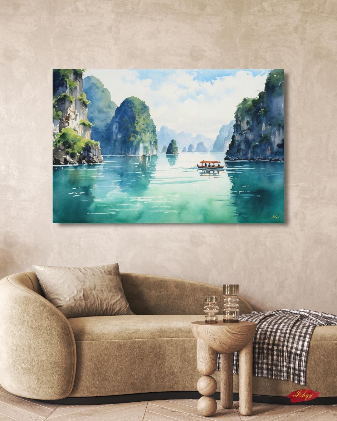 Ha Long Bay Wall Art Vietnam Landscape Canvas Painting Travel Wall Decor Coastal Art Living Room Bedroom Nature Home Decor