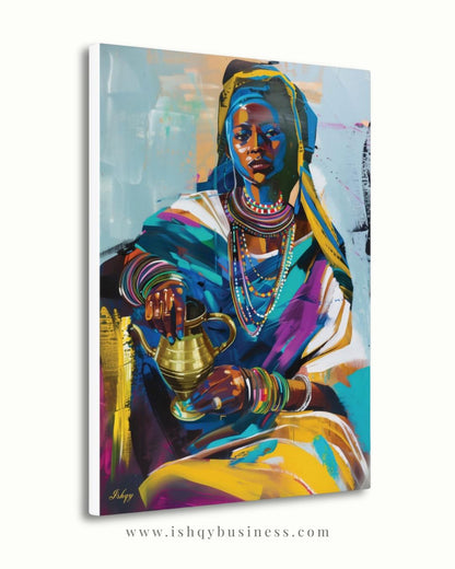 Ethiopian Woman Wall Art, African Portrait Canvas Painting Print, Traditional Jewelry Artwork, Cultural Home Decor, Bold Color Wall Art