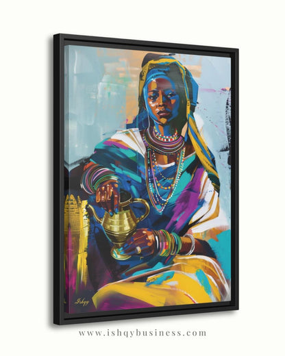 Ethiopian Woman Wall Art, African Portrait Canvas Painting Print, Traditional Jewelry Artwork, Cultural Home Decor, Bold Color Wall Art