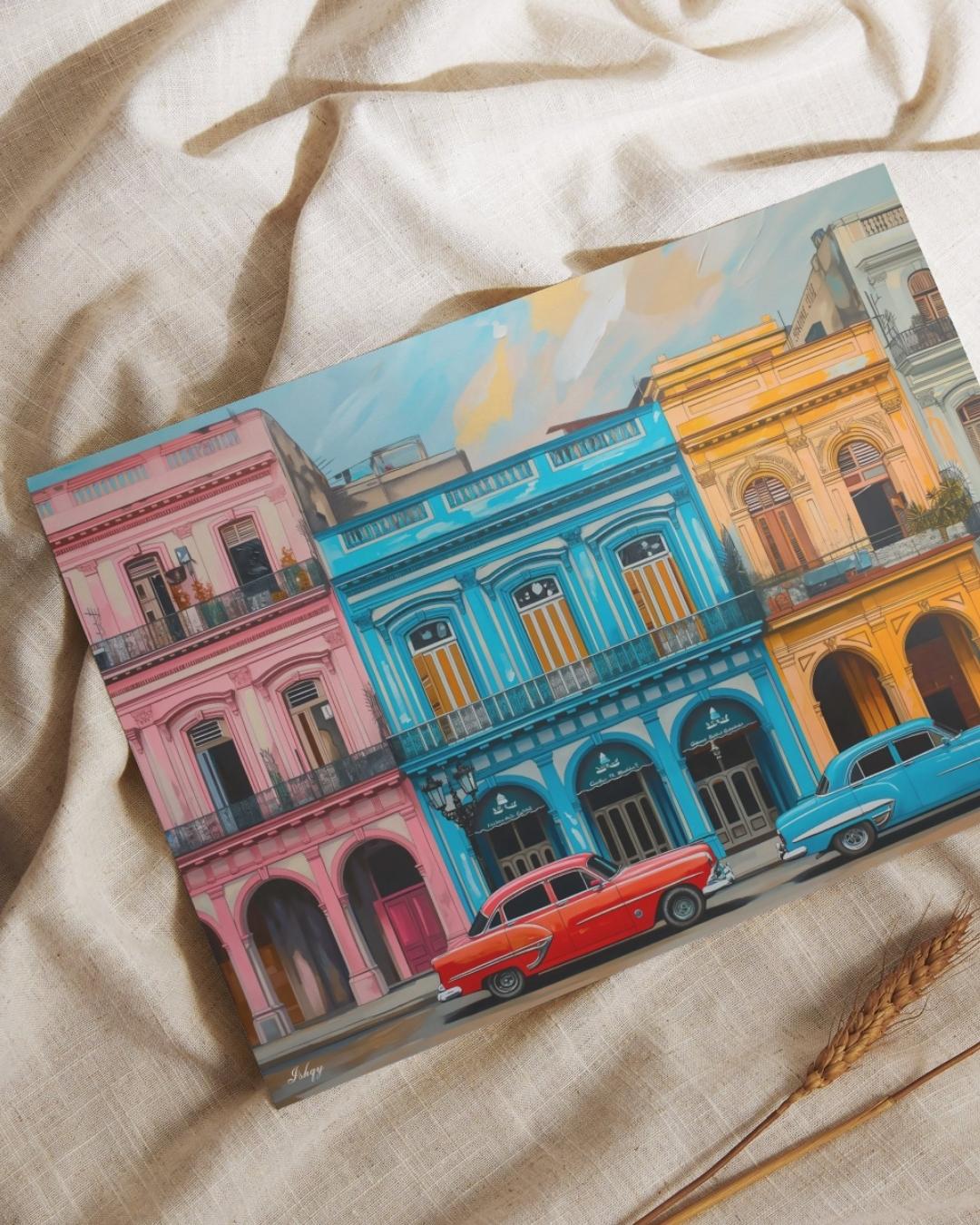 Havana Cuba Wall Art Canvas, Colorful Vintage Cars Street, Caribbean Print, Framed Canvas, Latin Home Decor, Vintage Cityscape