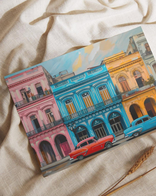 Havana Cuba Wall Art Canvas, Colorful Vintage Cars Street, Caribbean Print, Framed Canvas, Latin Home Decor, Vintage Cityscape