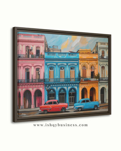 Havana Cuba Wall Art Canvas, Colorful Vintage Cars Street, Caribbean Print, Framed Canvas, Latin Home Decor, Vintage Cityscape