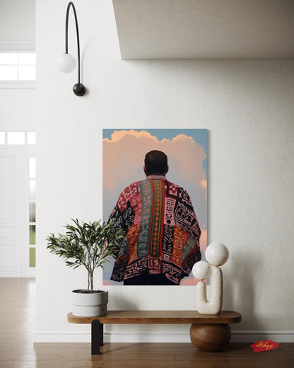 Panamanian Man Portrait Wall Art Print, Canvas, Framed Canvas, Panama Textile Back View Painting, Latin American Boho Cultural Decor for Living Room