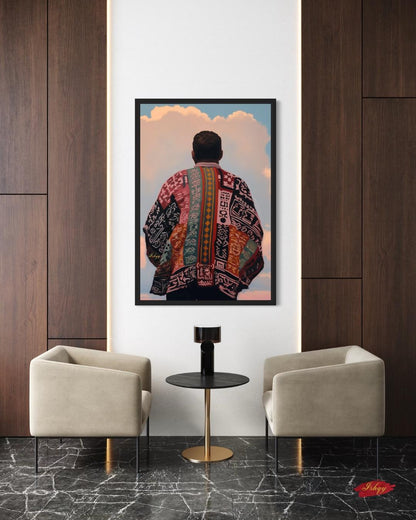 Panamanian Man Portrait Wall Art Print, Canvas, Framed Canvas, Panama Textile Back View Painting, Latin American Boho Cultural Decor for Living Room