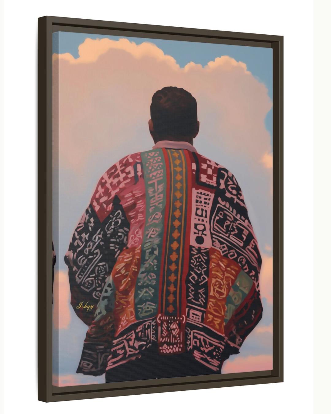 Panamanian Man Portrait Wall Art Print, Canvas, Framed Canvas, Panama Textile Back View Painting, Latin American Boho Cultural Decor for Living Room