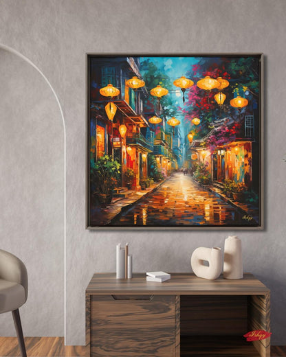 Hoi An Lantern Art, Vietnam Wall Art, Asian Street Canvas, Night Market Print, Travel Home Decor, Colorful Cityscape Artwork