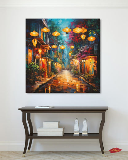 Hoi An Lantern Art, Vietnam Wall Art, Asian Street Canvas, Night Market Print, Travel Home Decor, Colorful Cityscape Artwork