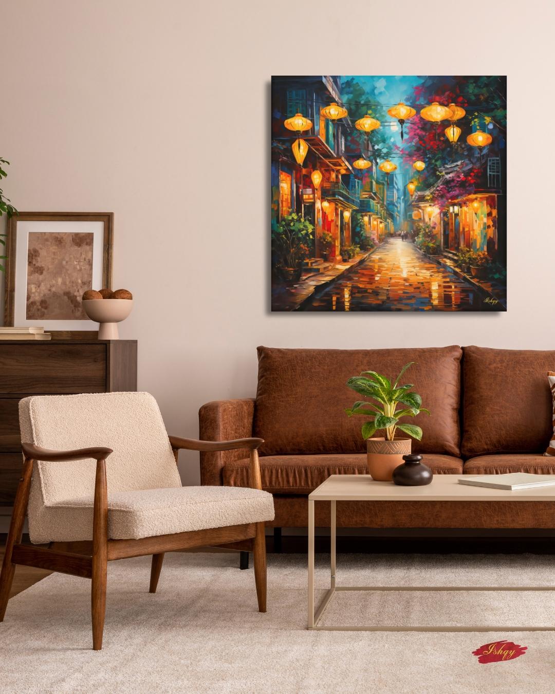 Hoi An Lantern Art, Vietnam Wall Art, Asian Street Canvas, Night Market Print, Travel Home Decor, Colorful Cityscape Artwork