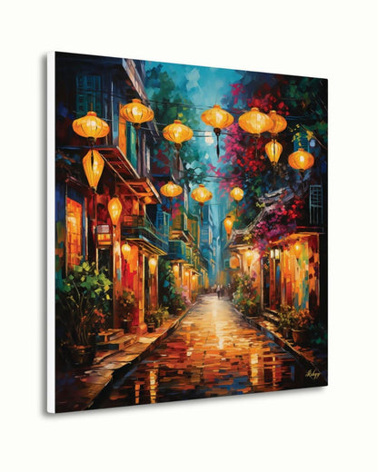 Hoi An Vietnam Wall Art Print with Lanterns, Vibrant Street Scene Canvas or Framed Decor, Vietnamese Town Painting for Home or Office