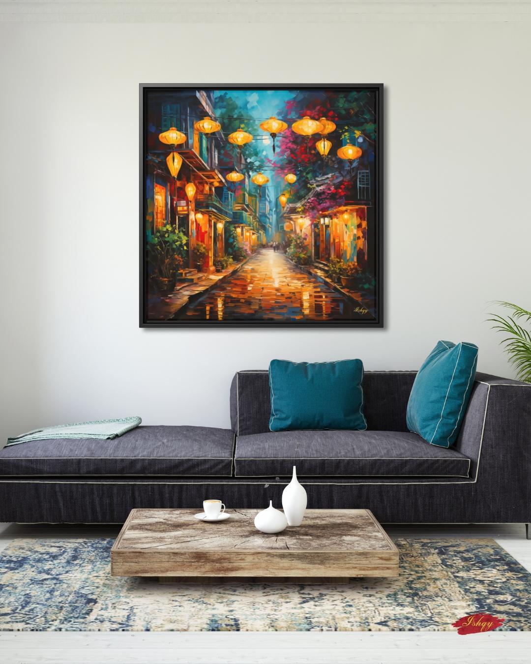 Hoi An Lantern Art, Vietnam Wall Art, Asian Street Canvas, Night Market Print, Travel Home Decor, Colorful Cityscape Artwork