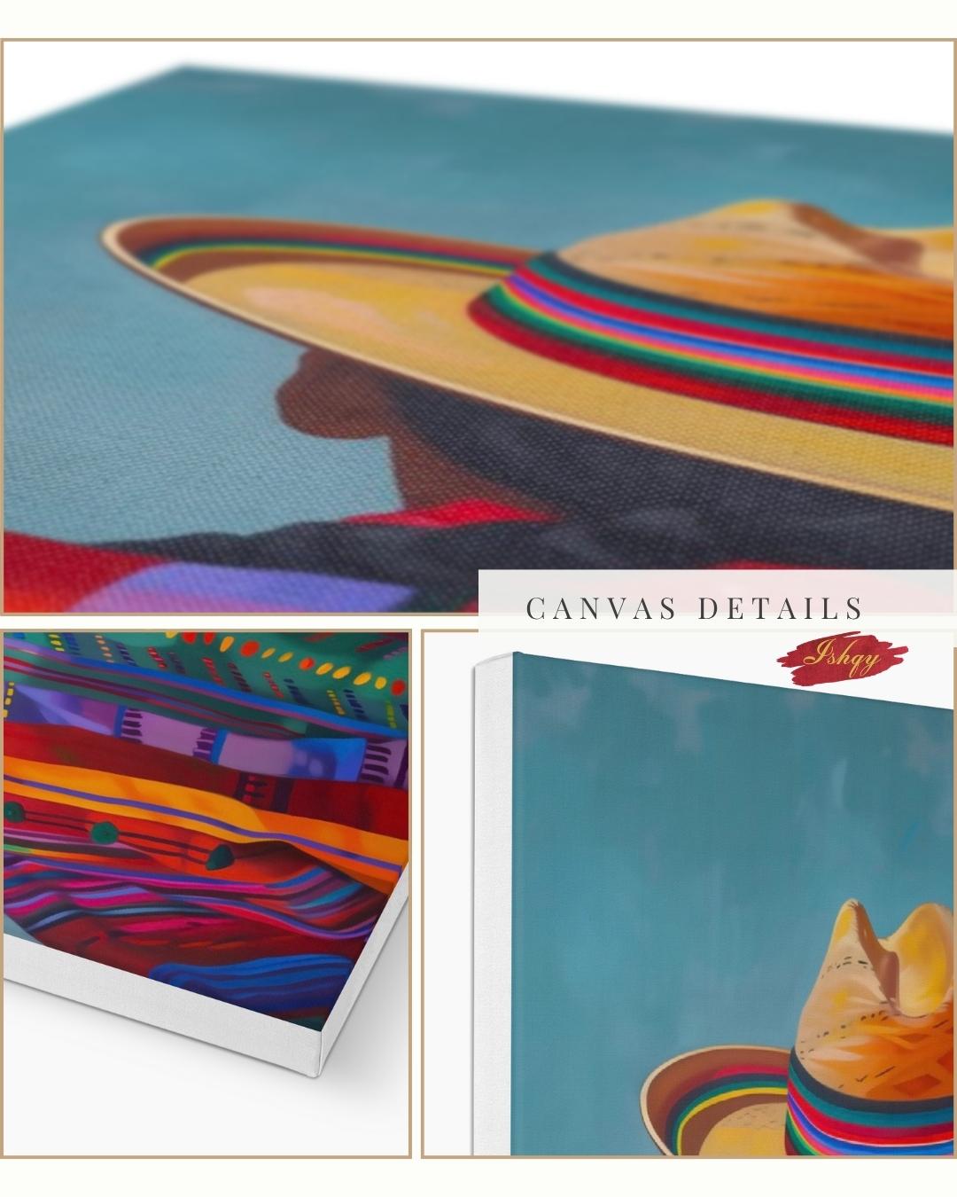 Huaso de Chile Back View Portrait Wall Art Print, Andean Poncho & Chupalla Hat Canvas, Colorful Latin American Decor for Living Room Artwork