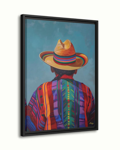 Huaso de Chile Back View Portrait Wall Art Print, Andean Poncho & Chupalla Hat Canvas, Colorful Latin American Decor for Living Room Artwork