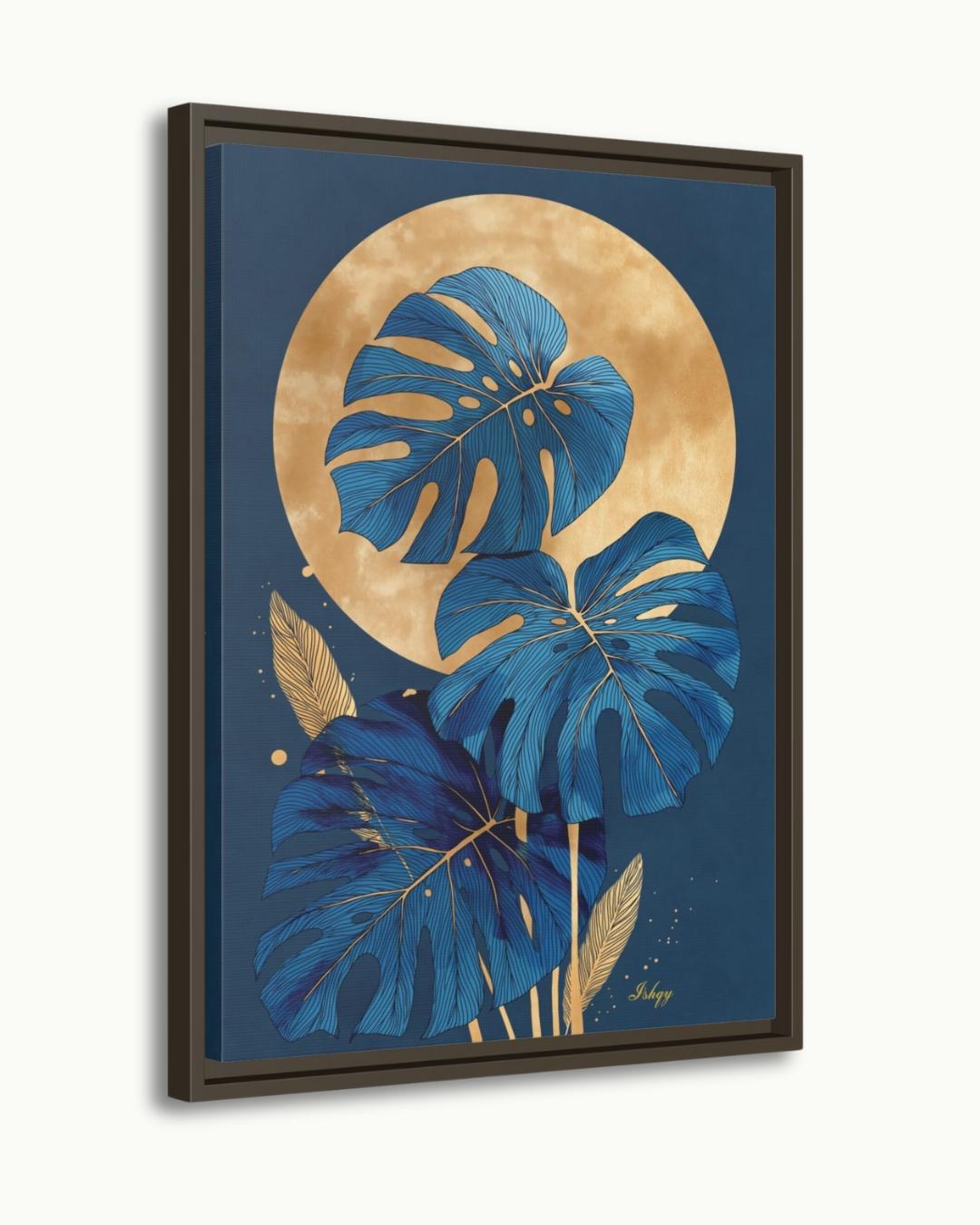 Indigo Moon | Luxe Blue Monstera Botanical Canvas Wall Art | IshqyBusiness