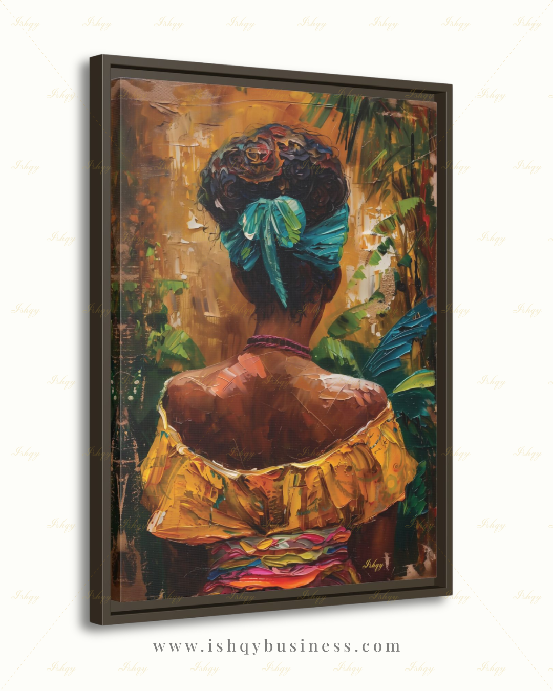 African American Woman Canvas Wall Art, Tropical Black Woman Framed Canvas Print, Colorful Afrocentric Portrait Oil Painting, Living Room Decor