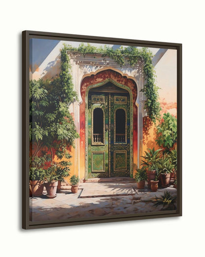 Jaipur Rajasthan Palace Door Wall Art Print, Canvas, Framed Canvas, Green Indian Doorway Painting, Boho Entryway Decor for Living Room