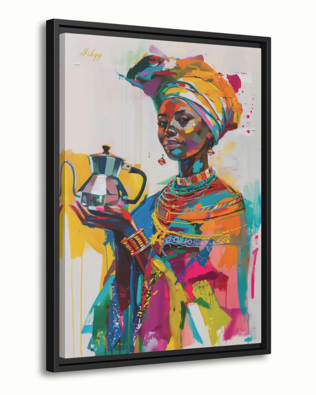 Ethiopian Woman Portrait Painting Canvas Framed Canvas, Colorful African Art Print Wall Art, Boho Home Decor For Living Room Bedroom Office